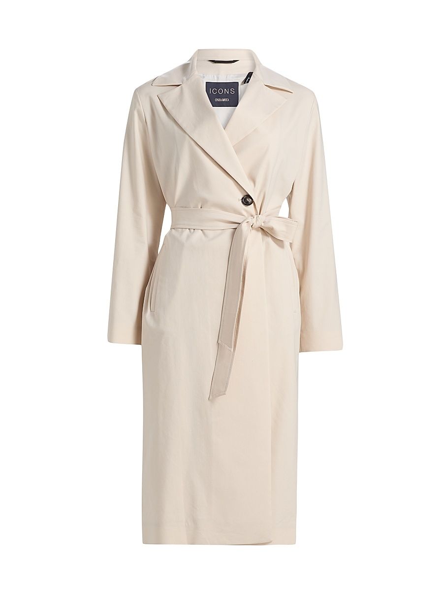 Women's Wrap Cotton-Blend Trench Coat - Sand - Size 2