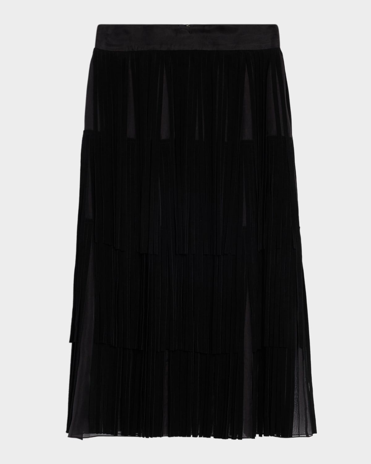 Tiered Fringe Silk Organza Midi Skirt