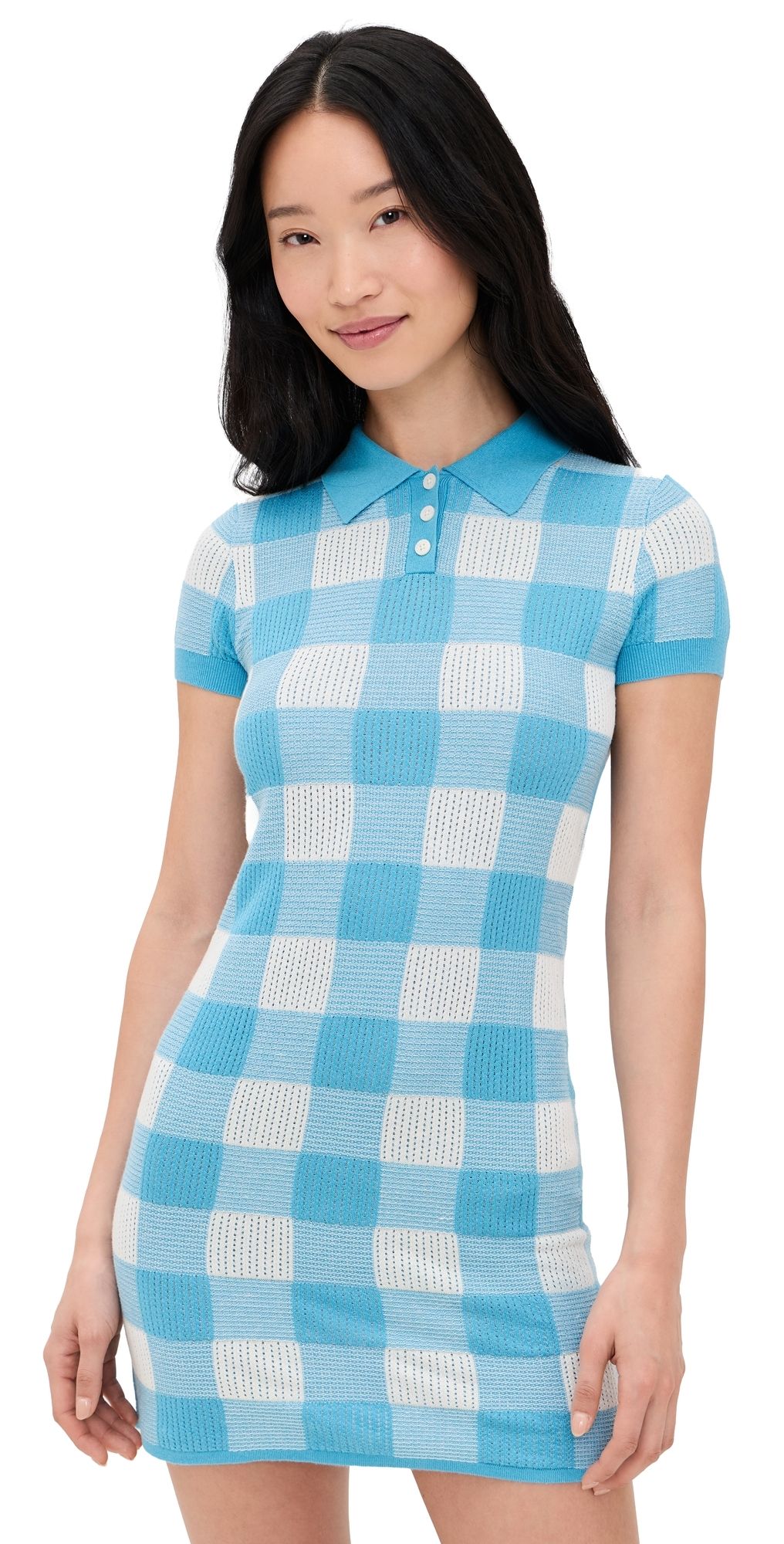 Guest in Residence Gingham Polo Dress Swimming Pool/Cream L