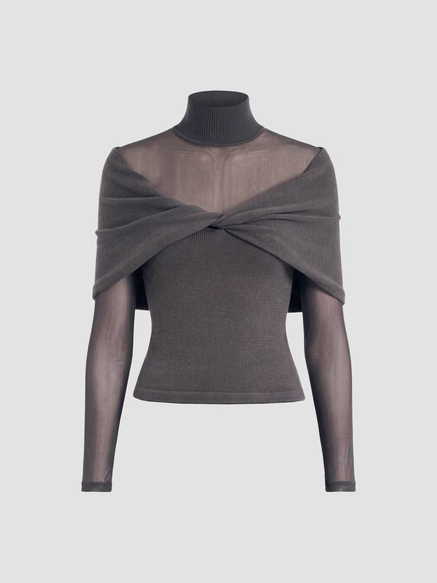 SEROYA Women's Oak Twist Knit Top - Carbon - Size Medium