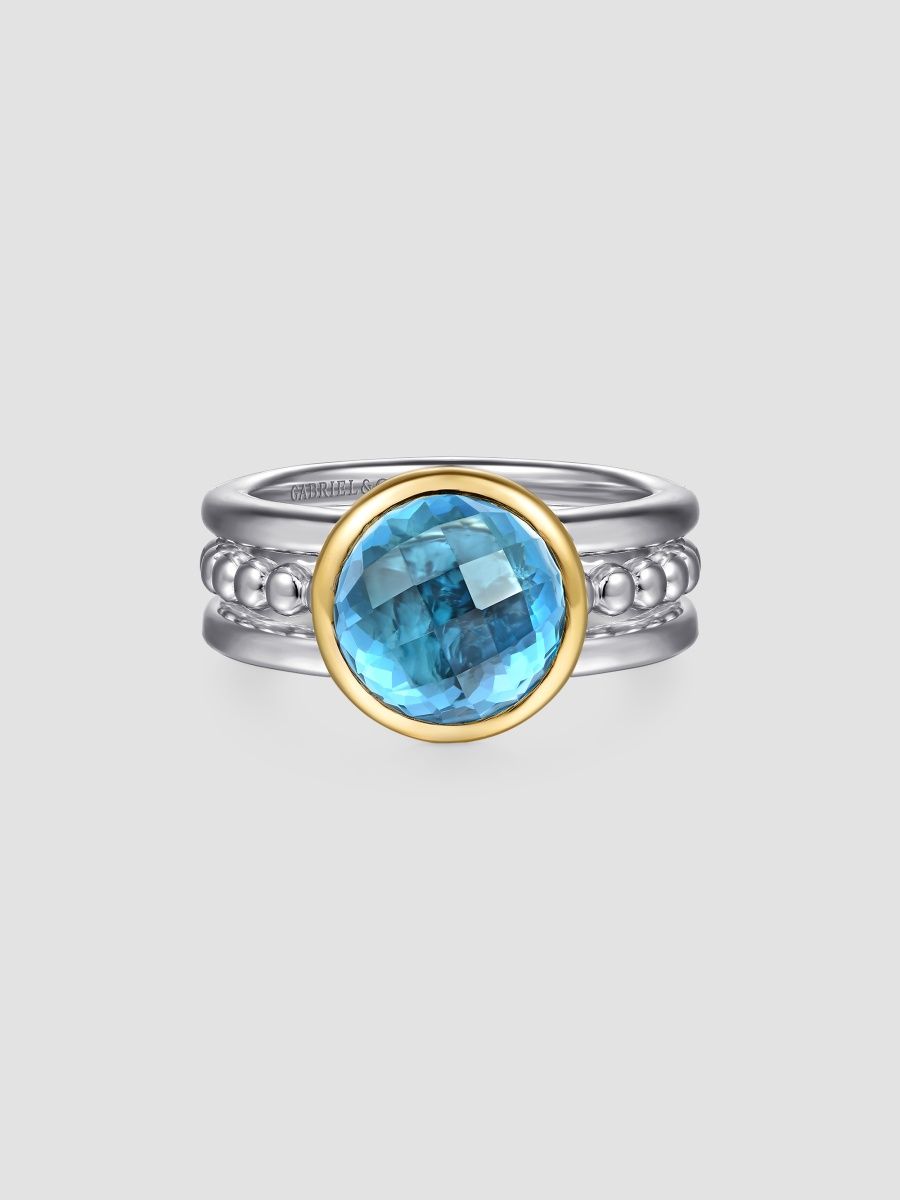 Gabriel & Co Women's Bujukan Sterling Silver, 14K Yellow Gold & Swiss Blue Topaz Ring - Two Tone - Size 6.5