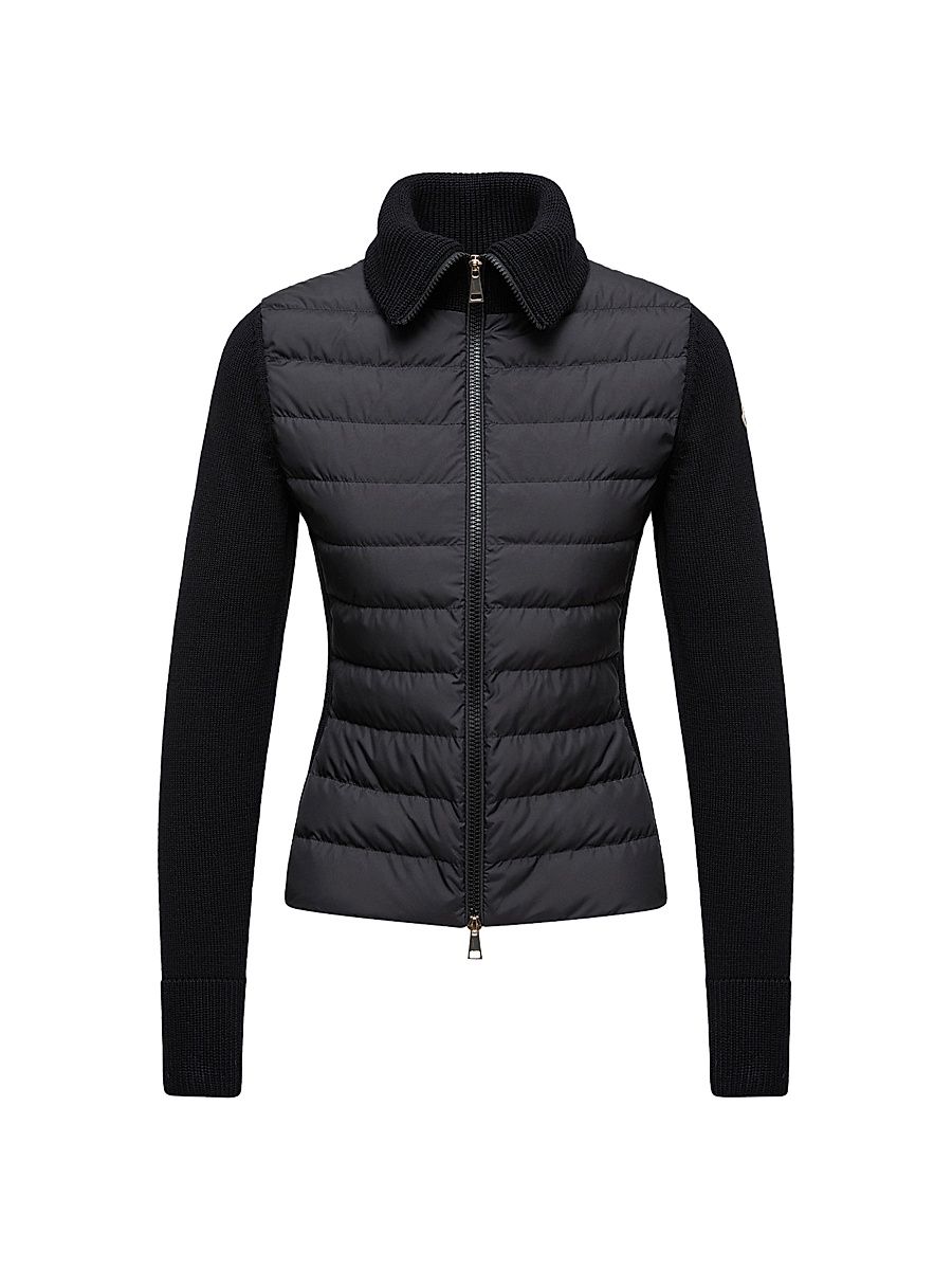 Women's Down Filled Zip Up Cardigan in Wool - Black - Size XXL