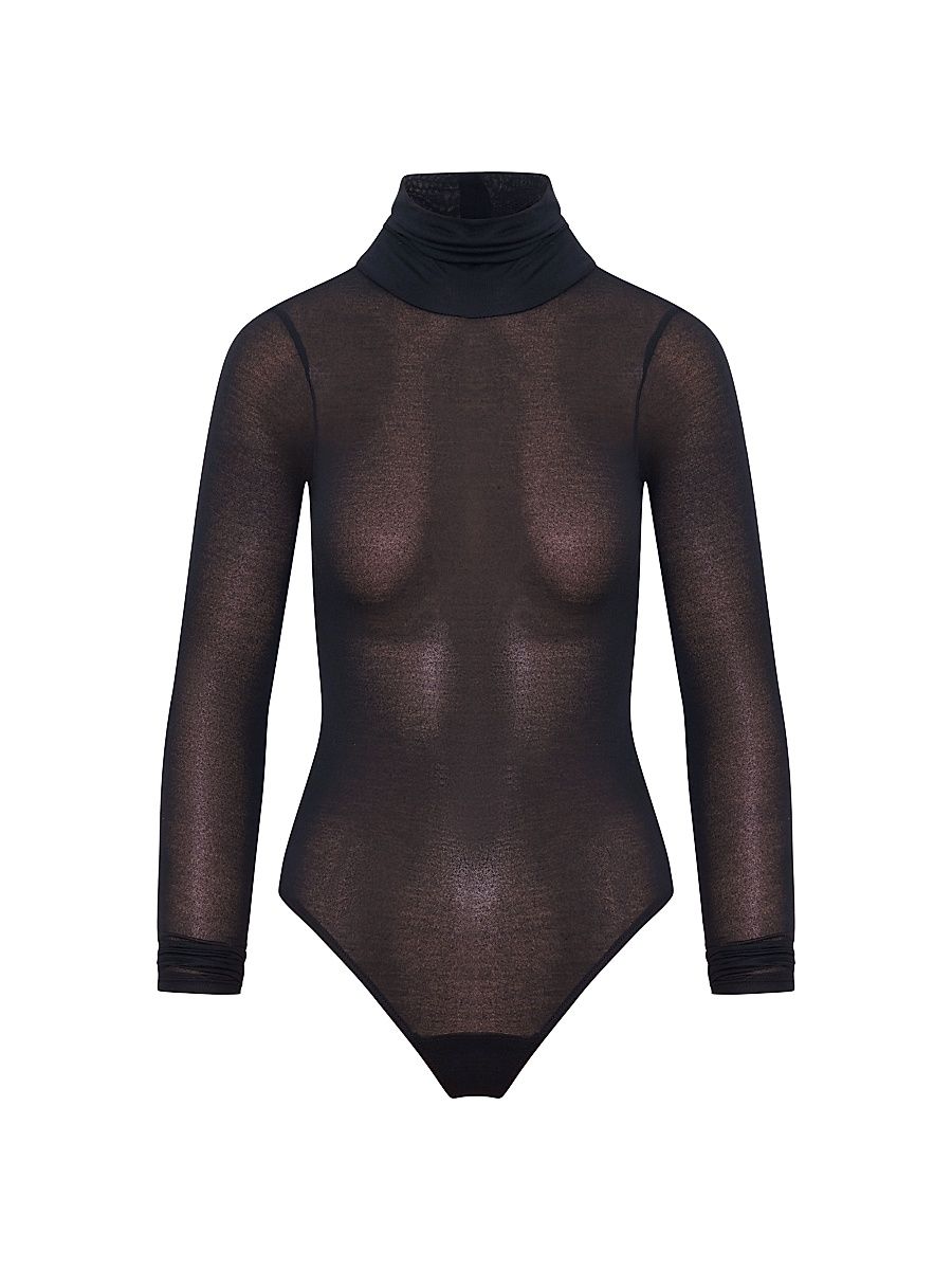 Women's Marina Long-Sleeve Sheer Bodysuit - Black - Size Medium