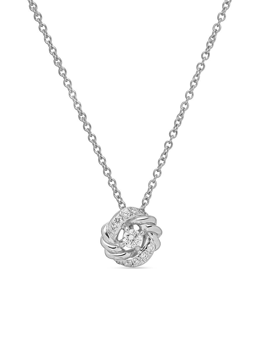 Women's Petite Infinity Pendant Necklace in Sterling Silver - Silver Pave - Size 17