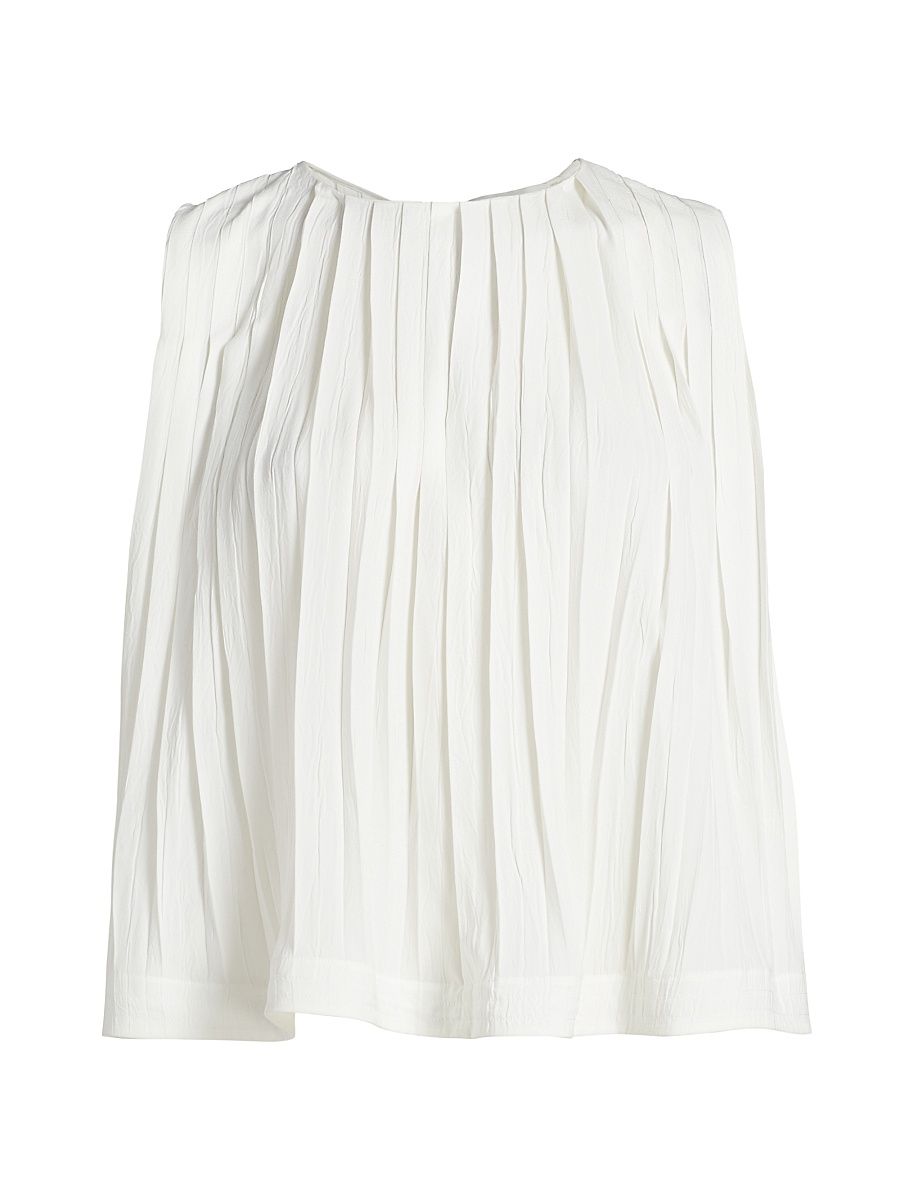 Women's Pleated A-Line Crewneck Top - Off White - Size XS
