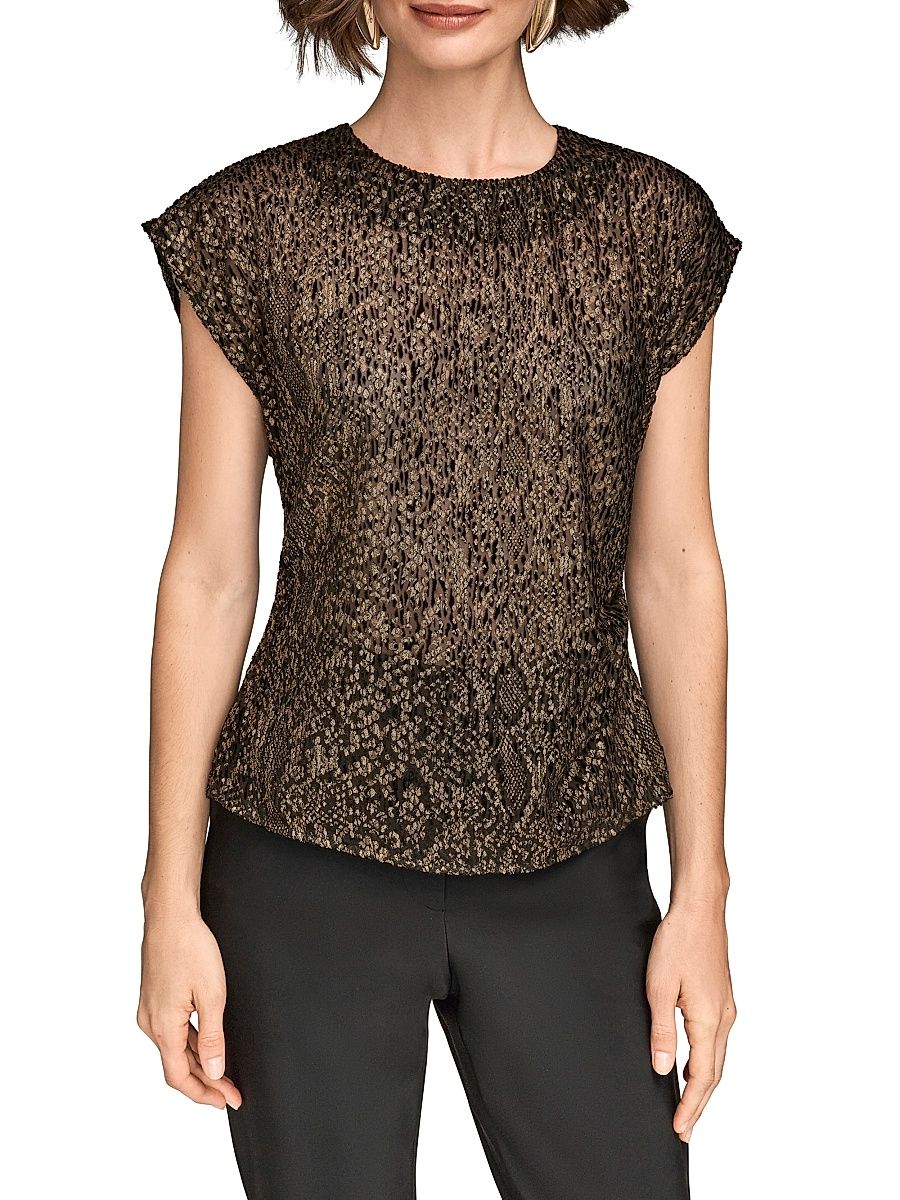 Women's Metallic Burnout T-Shirt - Black Gold - Size XS