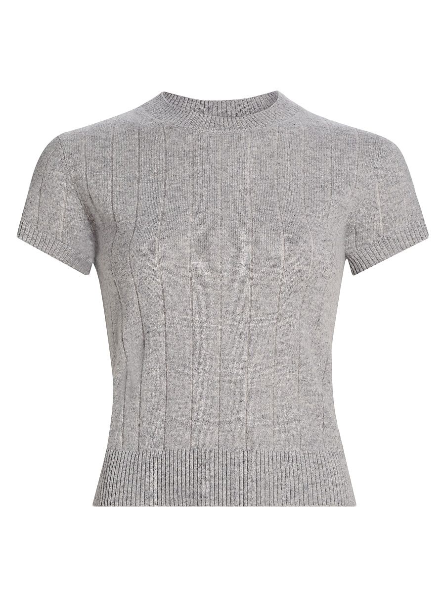 Women's Darcy Rib-Knit Cashmere-Wool T-Shirt - Ribbed Granite - Size Small