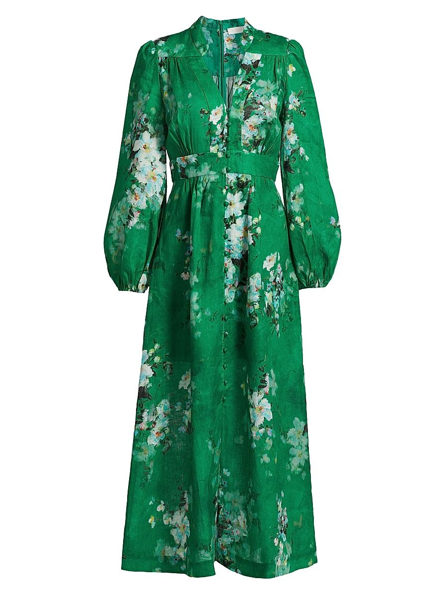 Women's Everyly Floral Linen Shirtdress - Green Watercolour Floral - Size 6