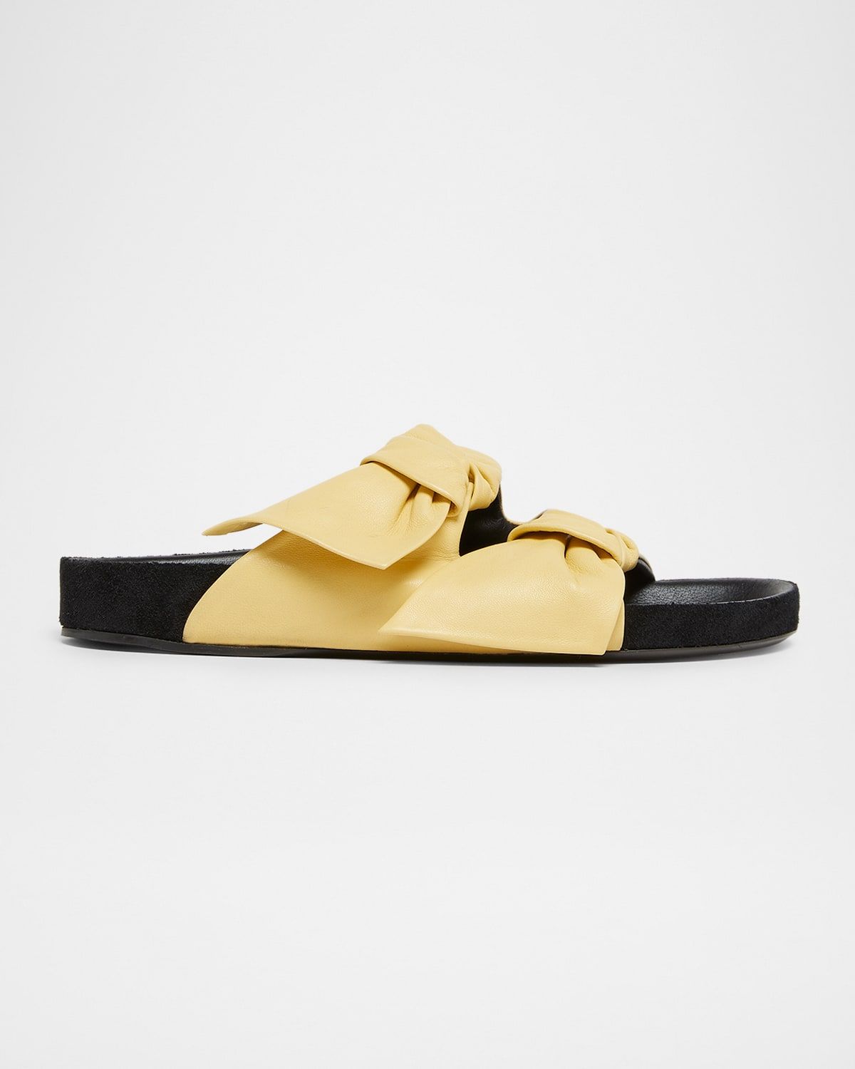Lennyo Double-Bow Leather Slide Sandals