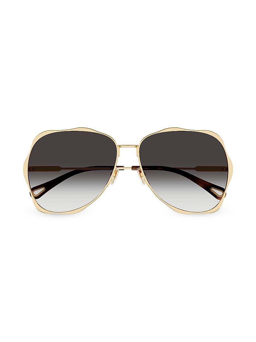 Women's Honoré 60MM Aviator Sunglasses - Gold Smoke
