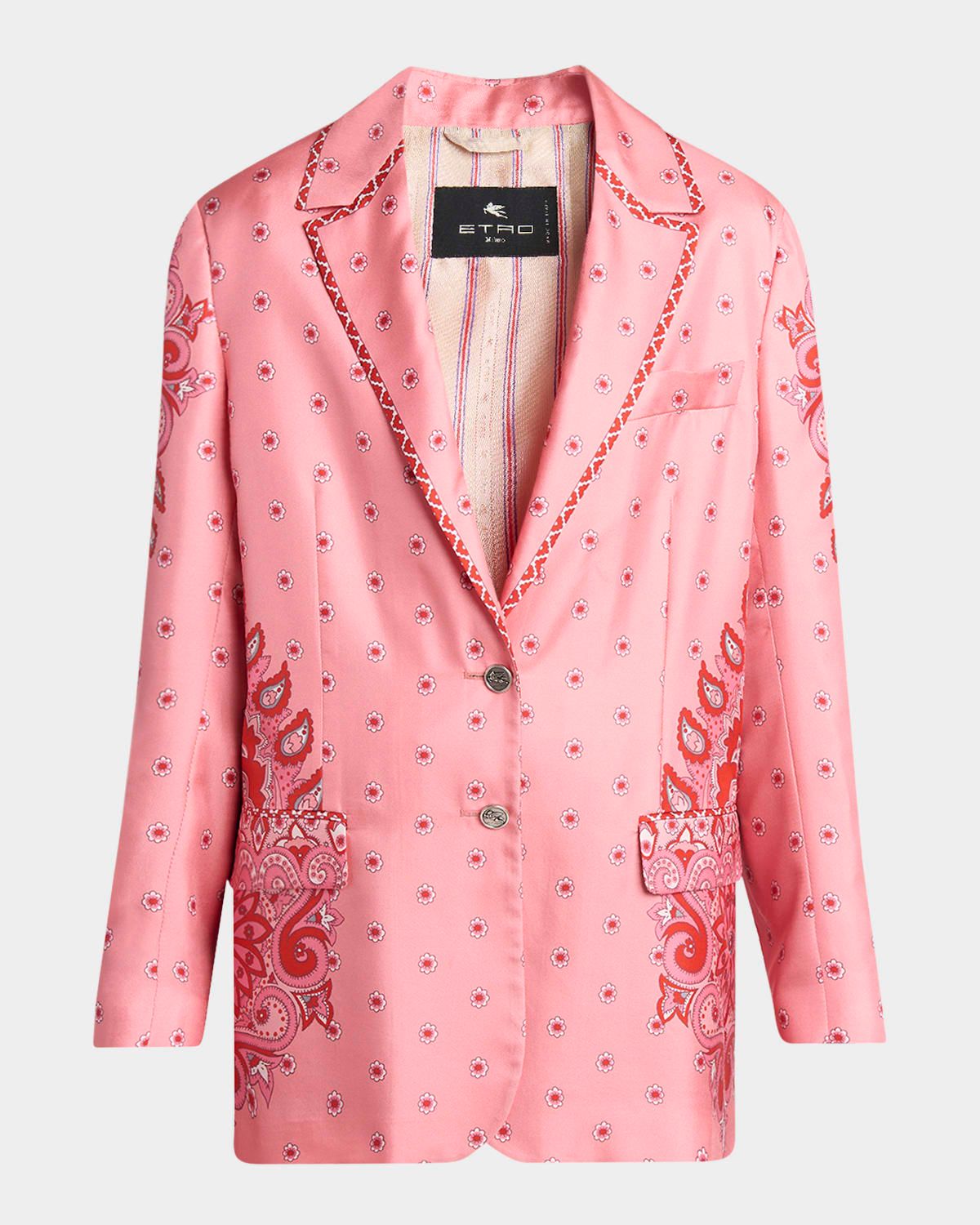 Pink Medallion Silk Twill Single-Breasted Jacket