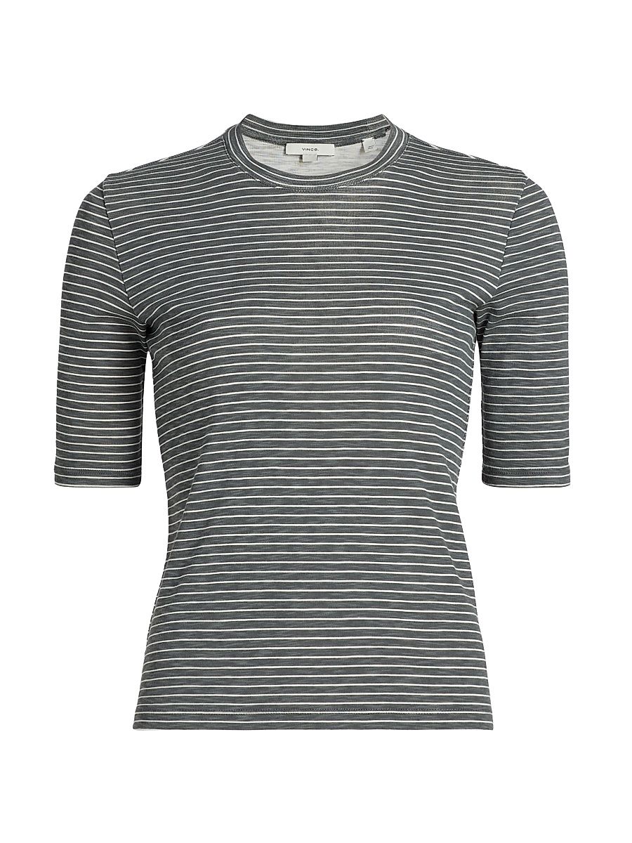Women's Striped Cotton-Blend Crewneck T-Shirt - Oceana Combo - Size XXS