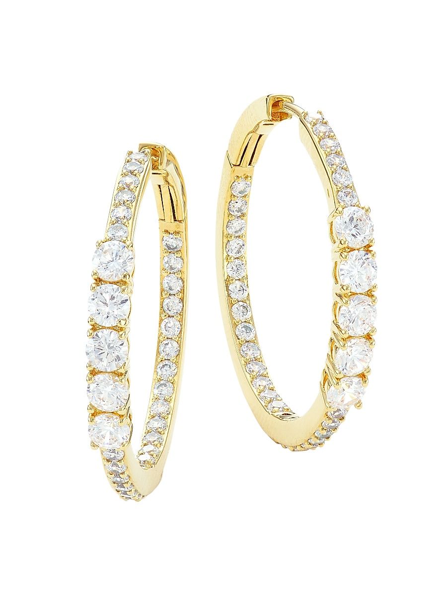 Women's Loveall 18K-Gold-Plated & Cubic Zirconia Medium Hoop Earrings - Gold