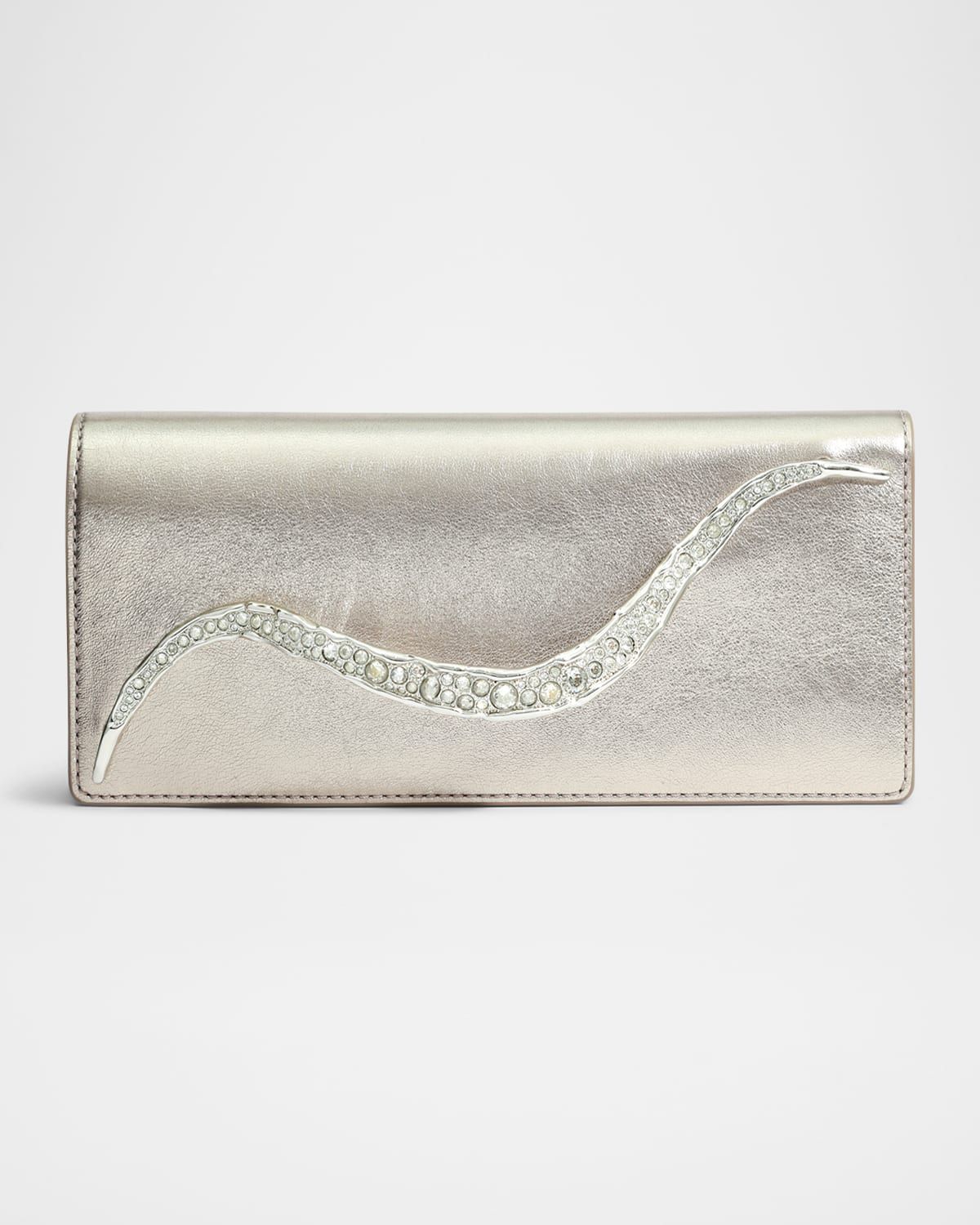 Crystal Curve Metallic Leather Clutch Bag