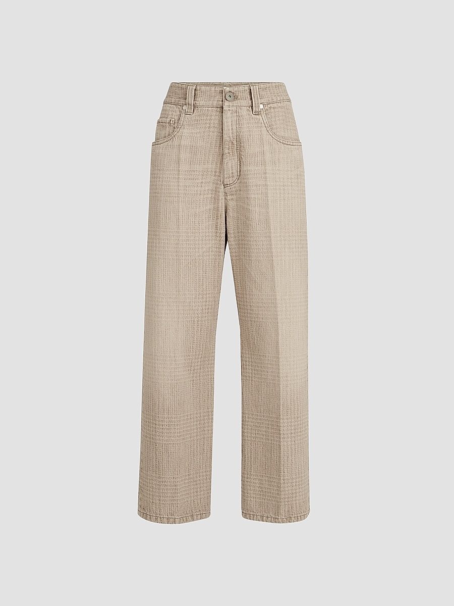 Women's Prince of Wales Denim Contemporary Square Trousers with Monili - Sand - Size 6