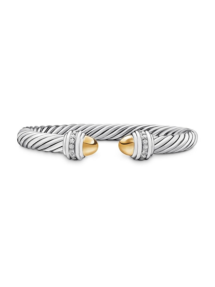 Women's Classic Cable Bracelet in Sterling Silver - Gold Dome - Size Medium