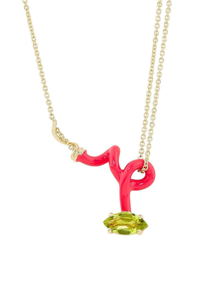 Women's You're So Vine 9K Yellow Gold, Sterling Silver, Peridot & Pink Enamel Pendant Necklace - Yellow Gold