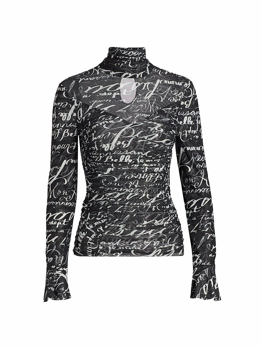 Women's Love Journal Lucy Printed Ruched Top - Black White - Size XL