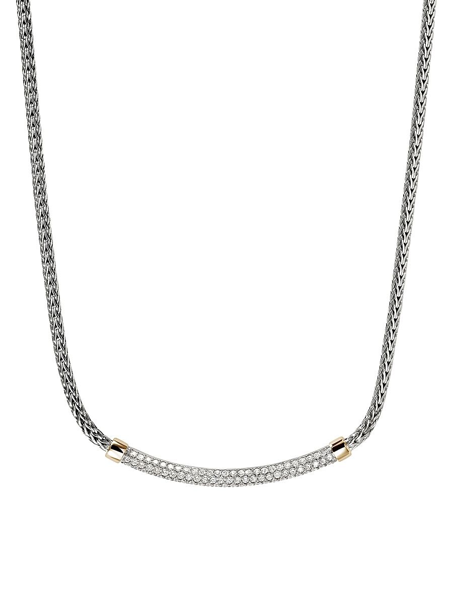 Women's JH Essentials Sterling Silver, 14K Yellow Gold & 0.68 TCW Diamond Bar Pendant Necklace - Silver Gold