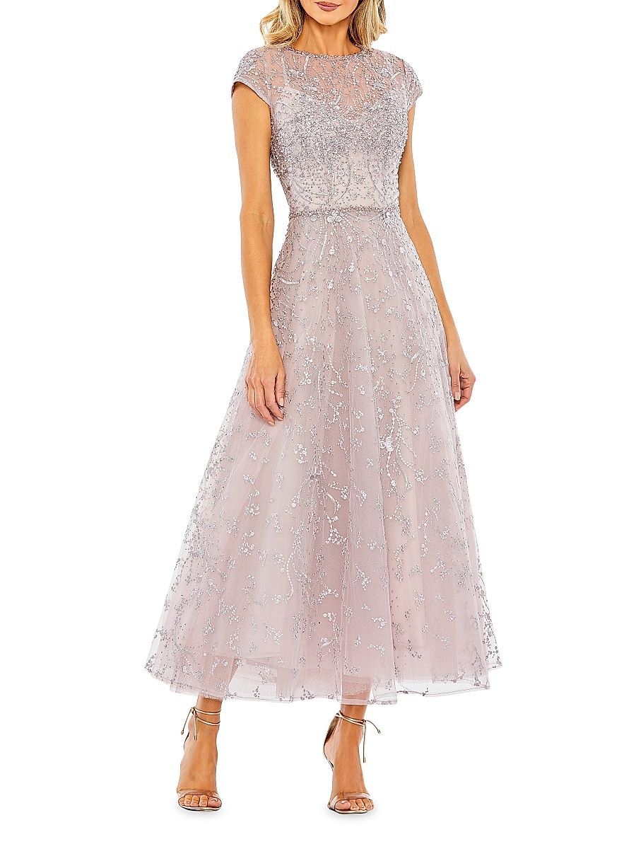 Women's Embellished Jewel Neck A-Line Cocktail Dress - Lilac - Size 16