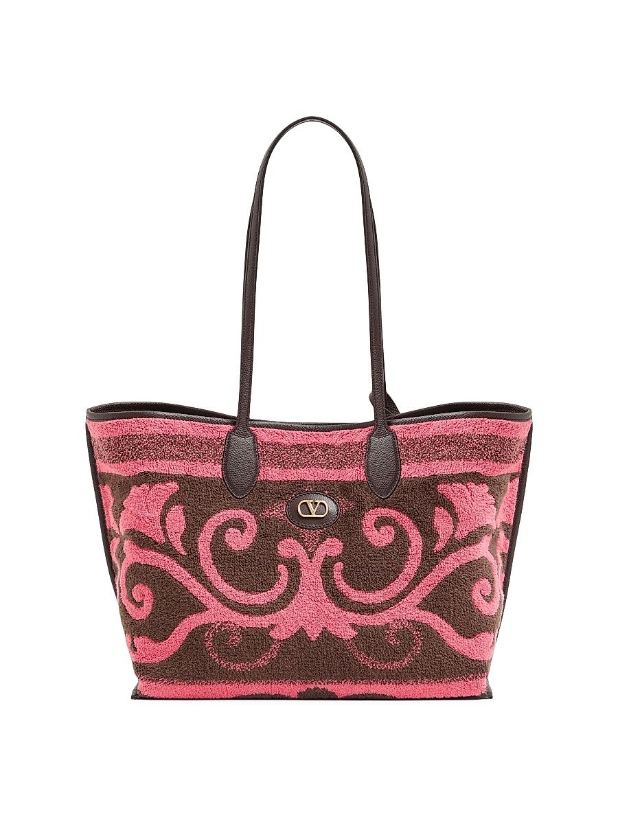 Women's Tote Bag in Terry Cloth - Coral Chocolate