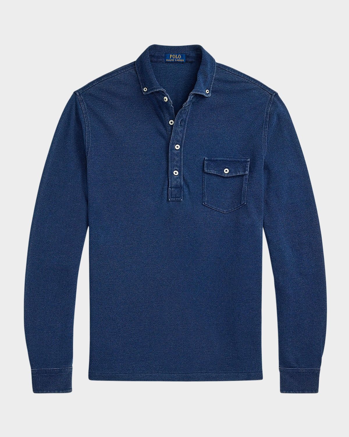 Men & apos;s Indigo-Dyed Mesh Polo Shirt
