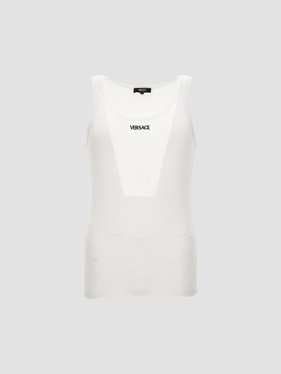 Men's Logo Rib-Knit Cotton Tank - Optical White - Size XXL