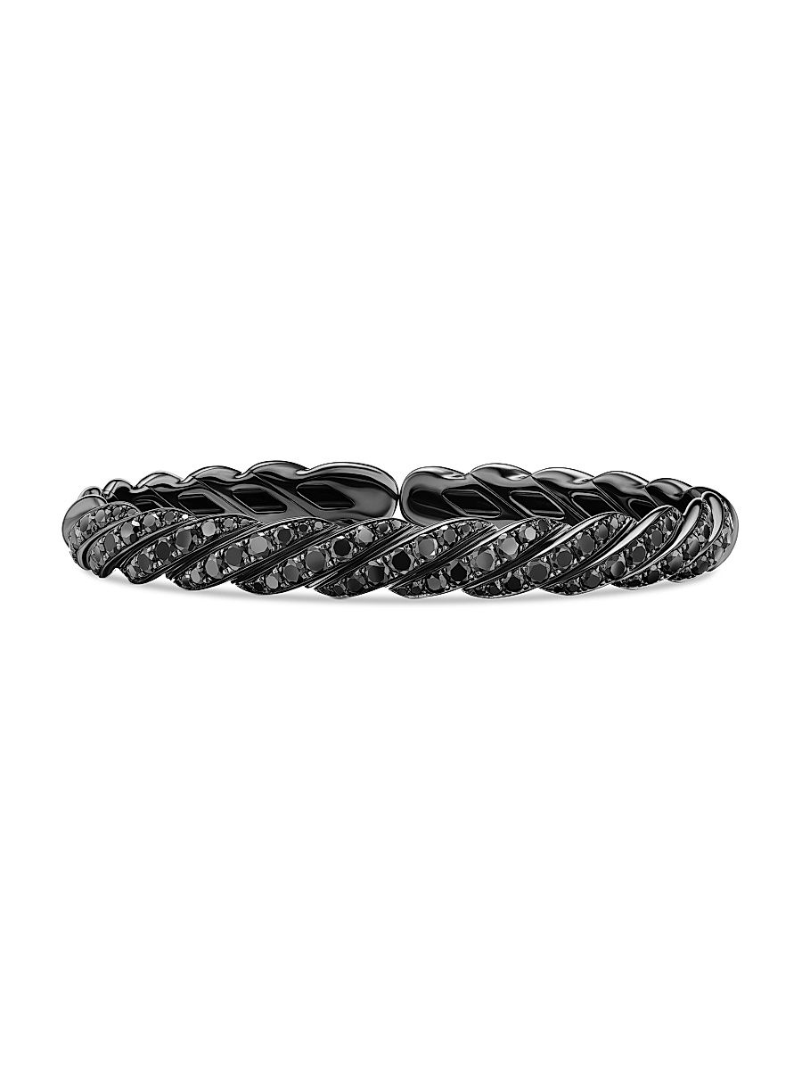 Women's Sculpted Cable Flex Bracelet in 18K White Gold - Black Diamond - Size Medium