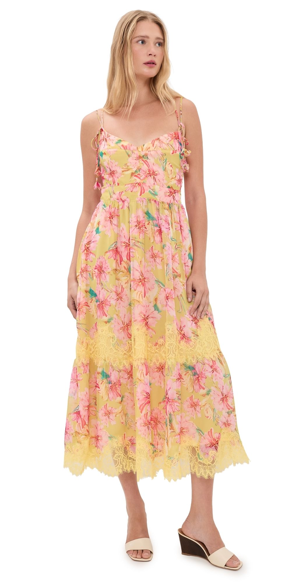 En Saison Eva Midi Dress Yellow Fuchsia M