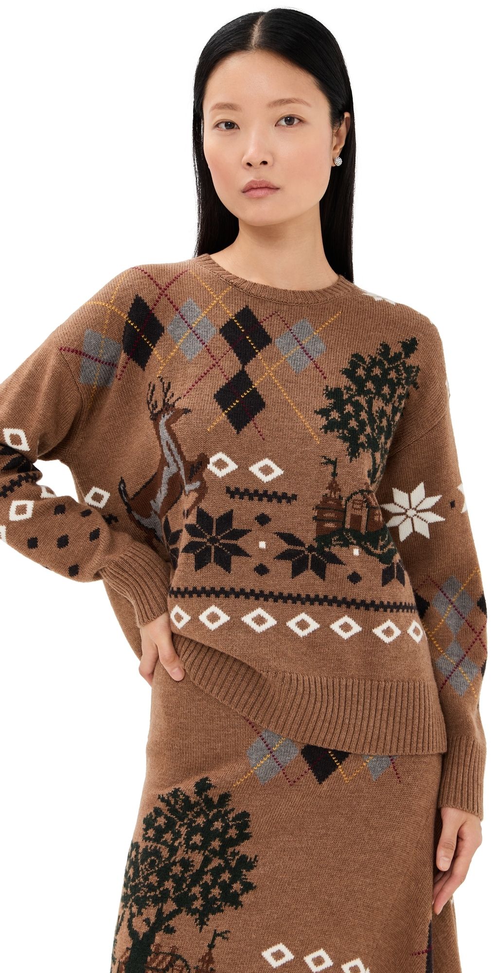 Monse Mixed Fair Isle Crew Neck Sweater Khaki M/L