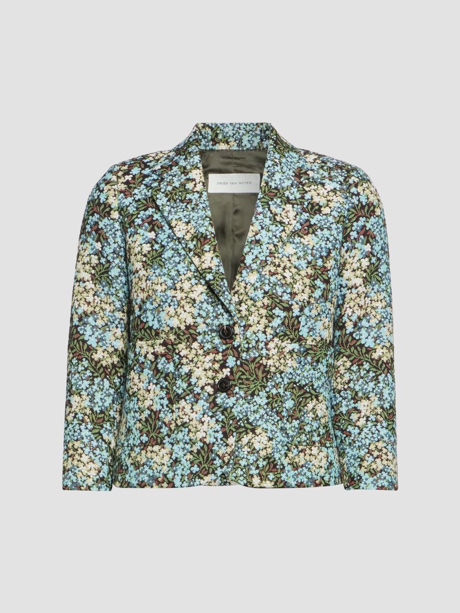 Dries Van Noten Women's Bamis Floral Cotton-Blend Jacket - Sky - Size 14