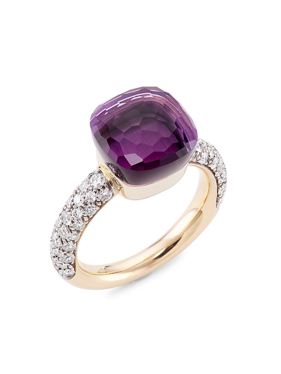 Women's Nudo 18K Rose Gold, Diamond & Amethyst Classic Square Ring - Rose White Gold - Size 6