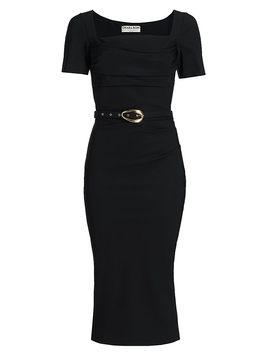 Women's Bahir Square Neck Belted Midi-Dress - Black - Size 10
