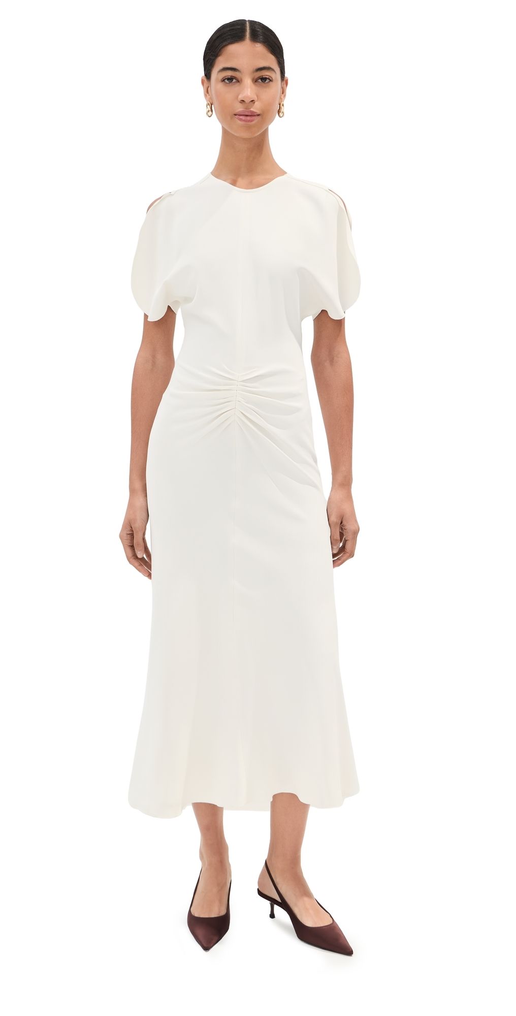 Victoria Beckham Bela Midi Dress Ivory (Bright) 10