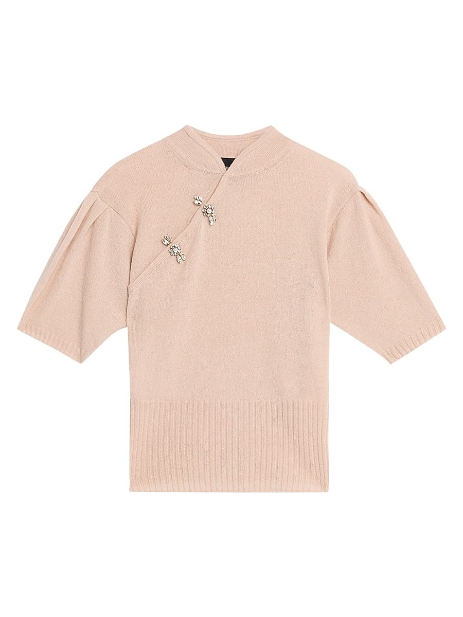 Women's Embellished Cashmere Sweater - Grey Pearl Clear - Size XS