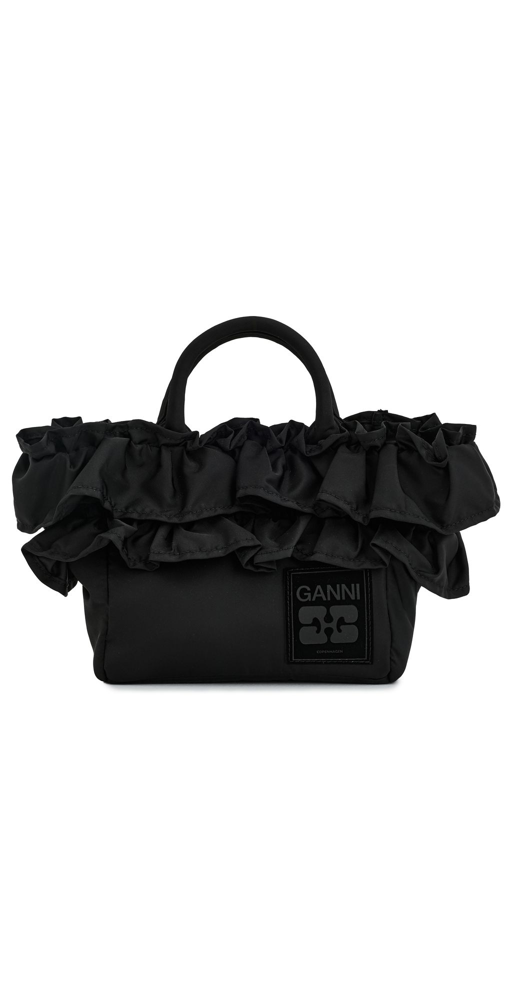 GANNI Mini Shopper Ruffle Bag Black One Size
