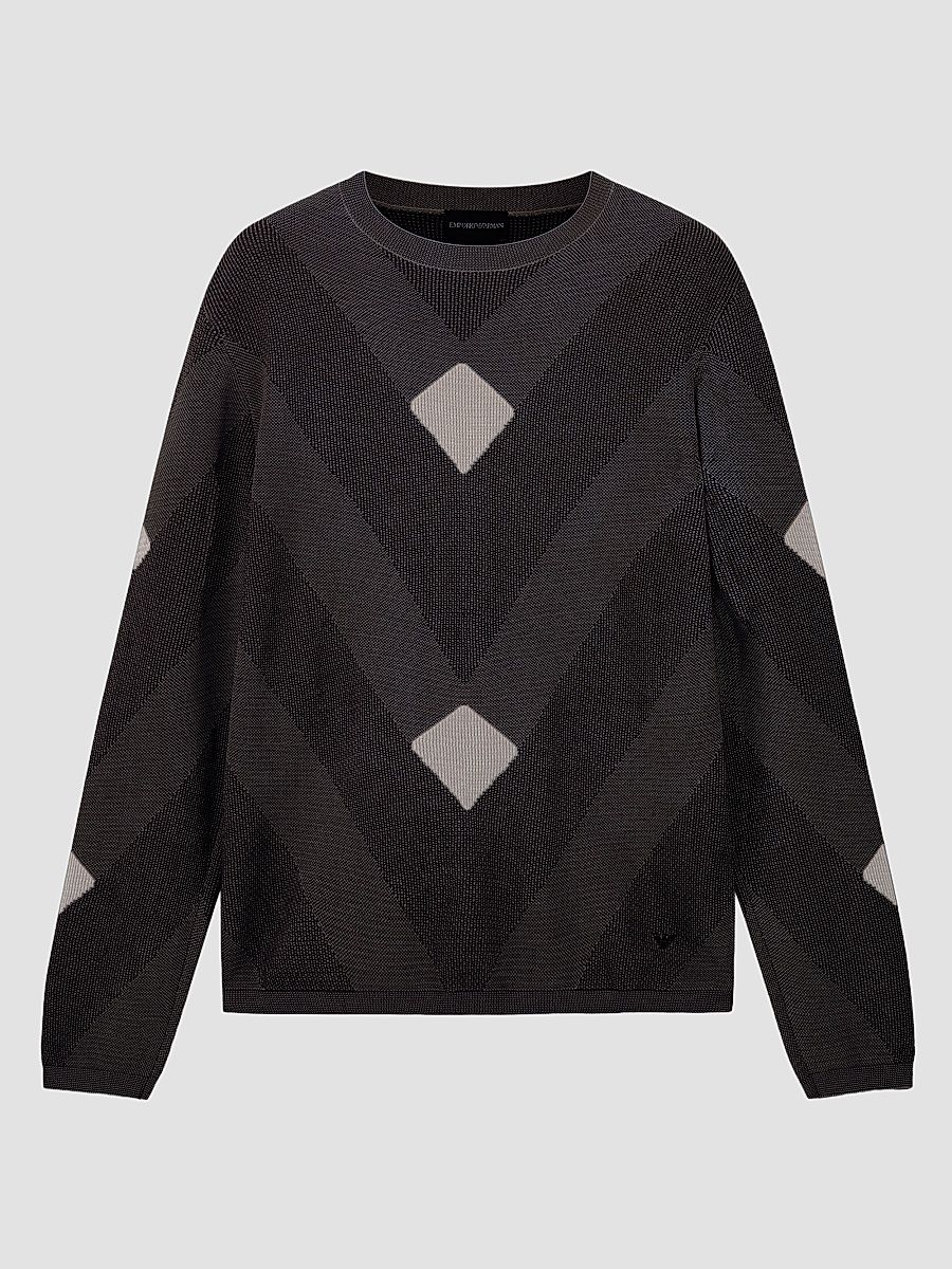 Men's Cotton Chevron Jacquard Crewneck Sweater - Solid Pastel Blue - Size Medium