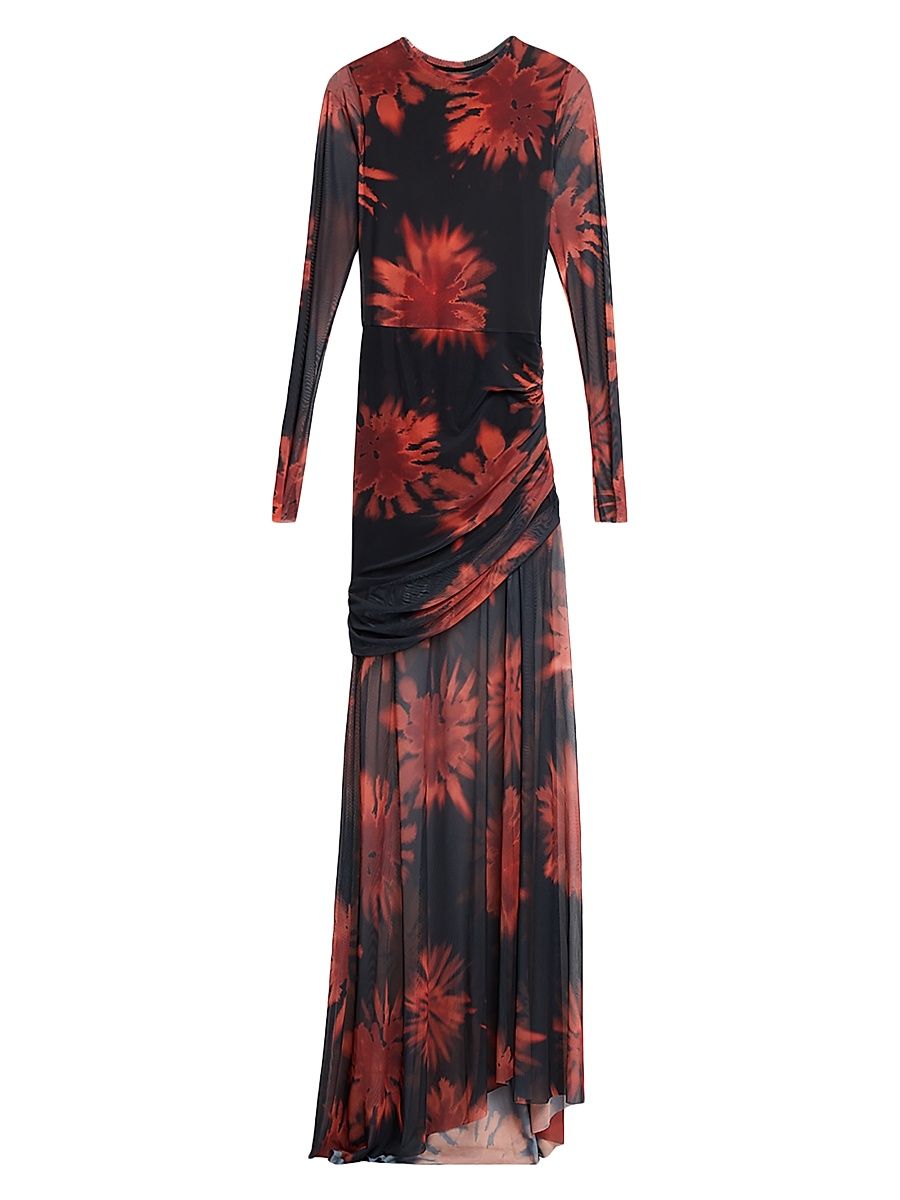 Women's Serene Floral Mesh Maxi Dress - Crimson Black - Size Large