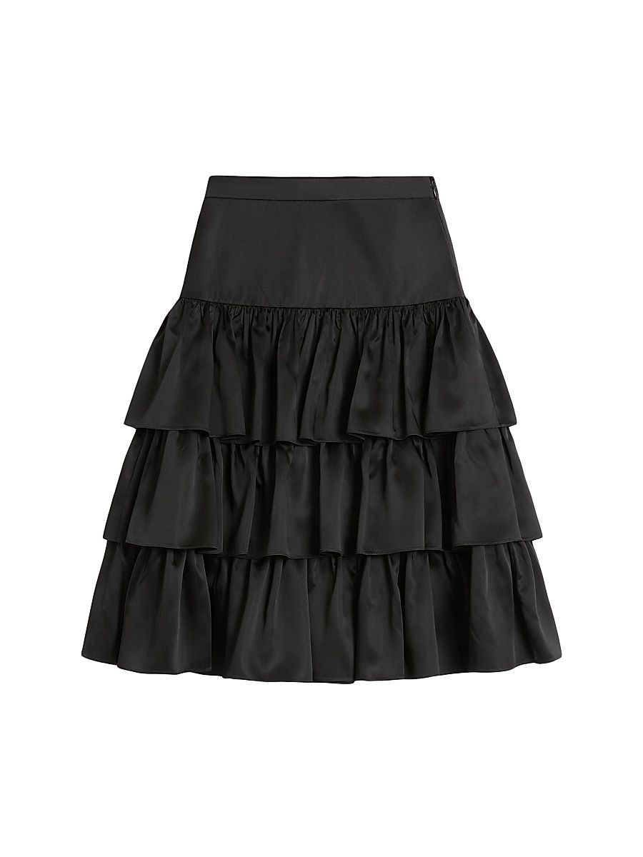 Women's Satin Ruffle Skirt - Black - Size 8