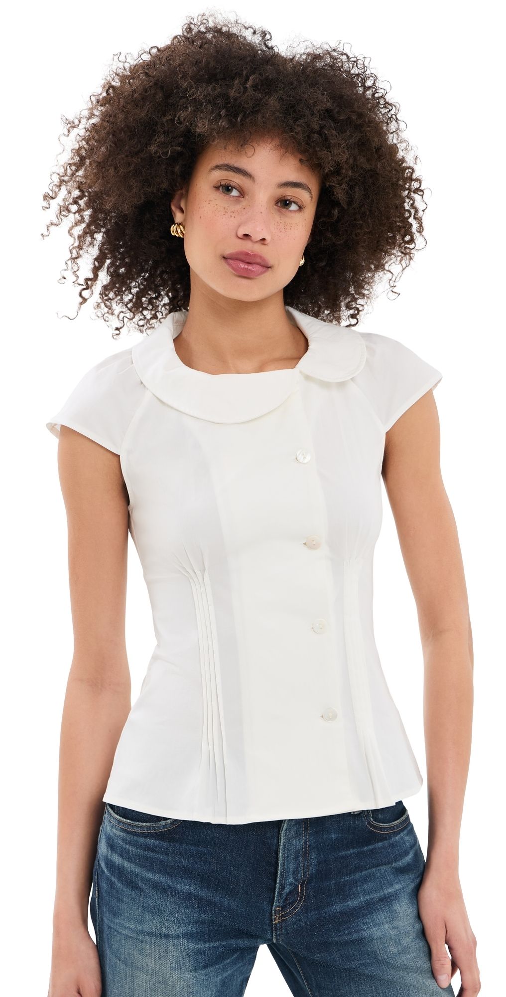 Peachy Den Missy Asymmetric Blouse Porcelain S