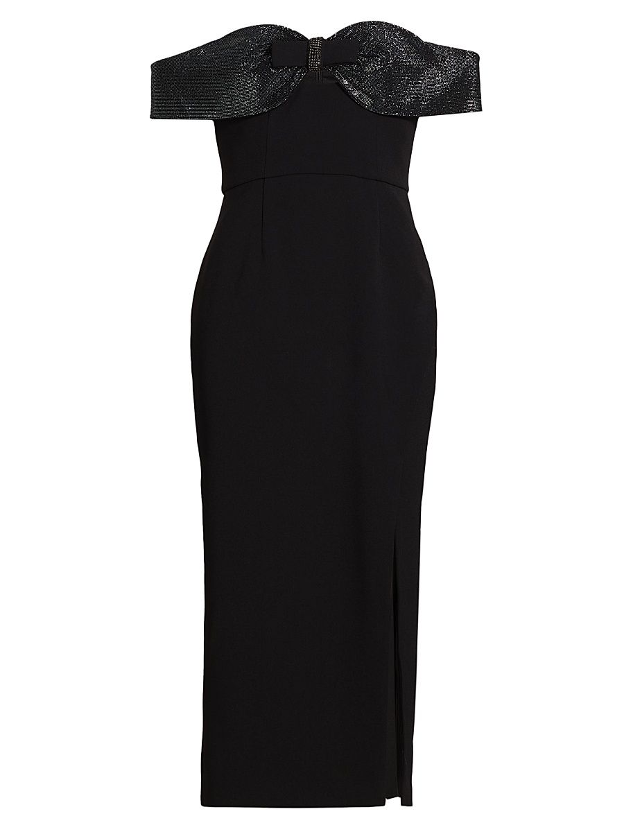 Women's Embellished Crêpe Bow Midi-Dress - Black - Size 10