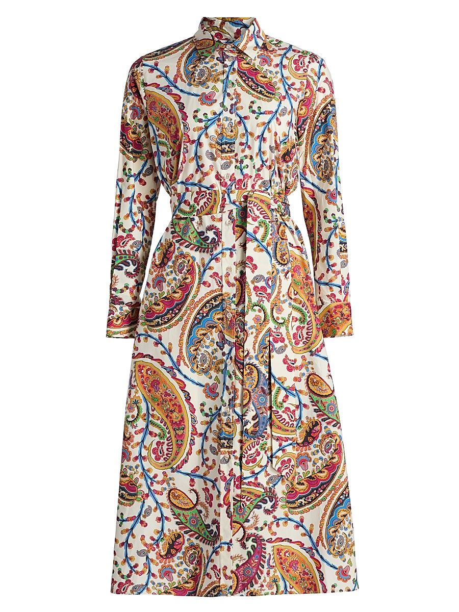 Women's Paisley Print Cotton Shirtdress - Stampa Bianco - Size 14