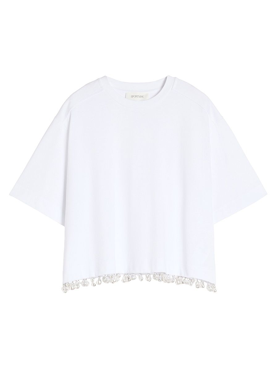 Women's Pearl Embroidered Cropped T-Shirt - Optical White - Size XL