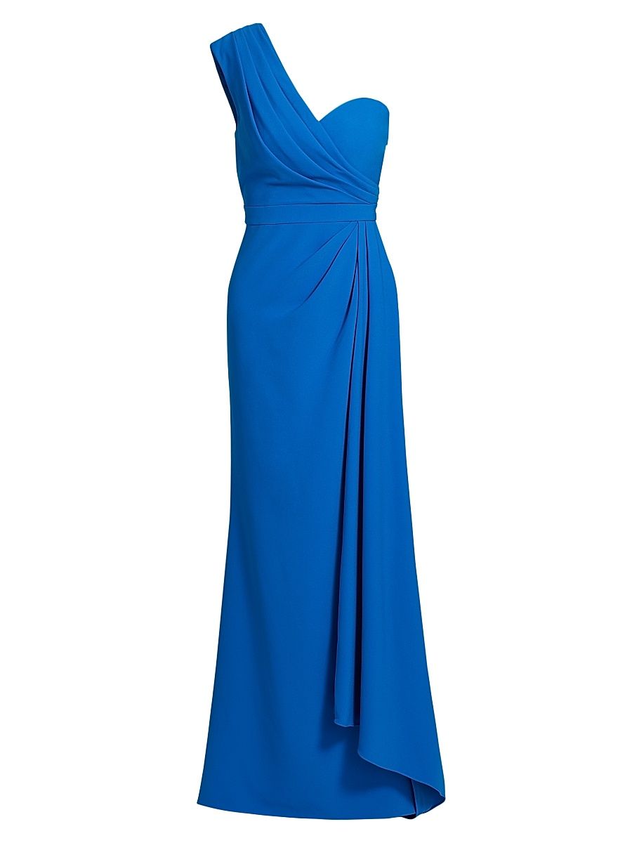 Women's Crepe Asymmetric Draped Gown - Cobalt - Size 14