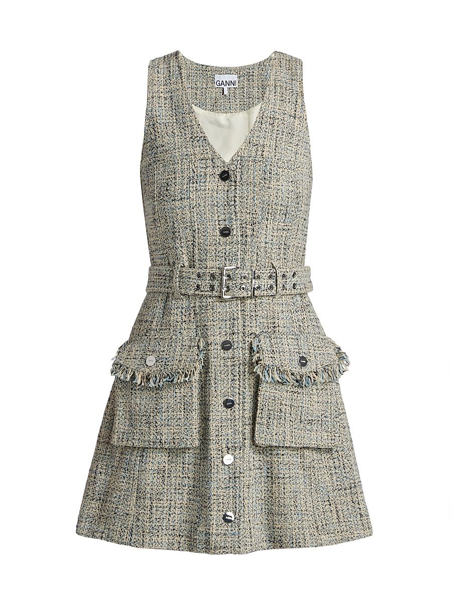 Women's Summer Tweed Belted Minidress - Alaskan Blue - Size 14