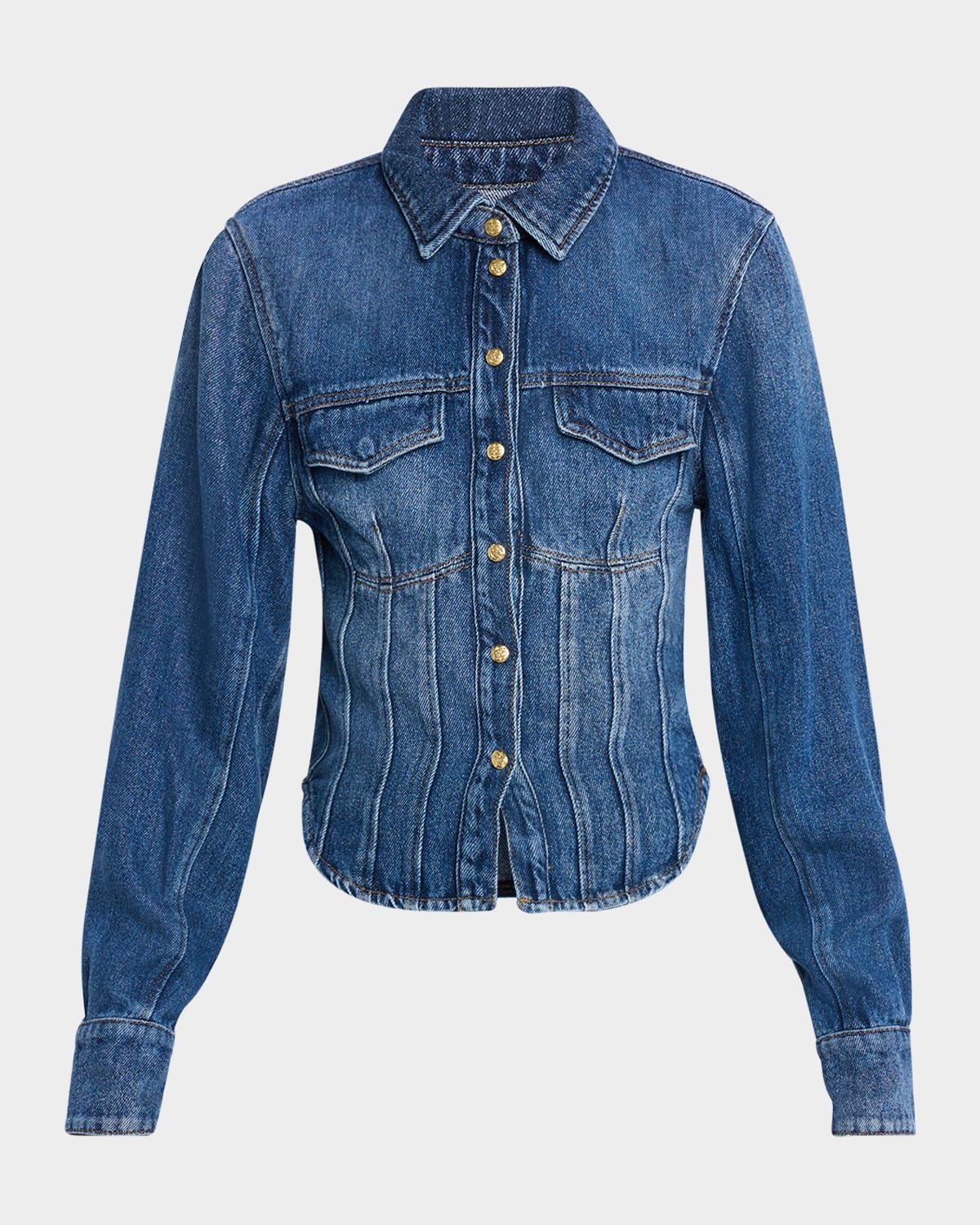 Long-Sleeve Denim Corset Shirt