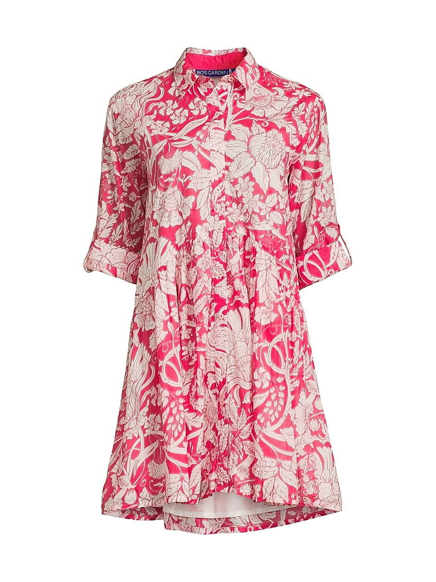 Women's Deauville Floral Cotton Mini-Shirtdress - Alaika Magenta - Size XL