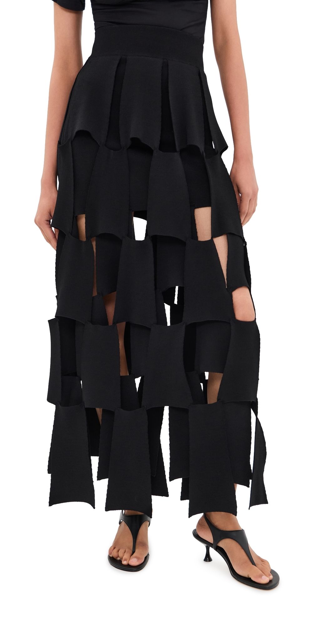 A. W.A. K.E. MODE Knitted Multi Trapeze Skirt Black S