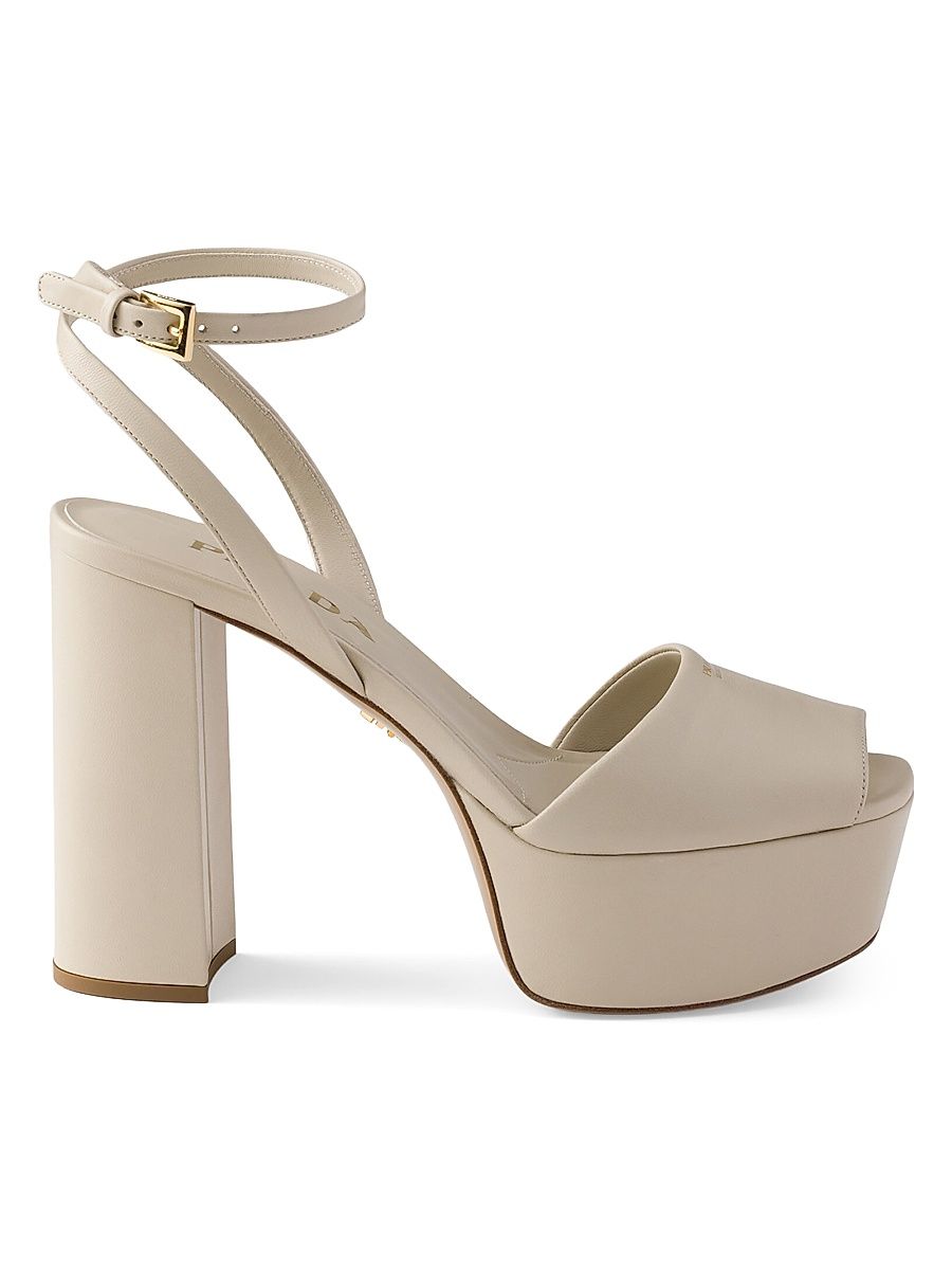 Women's Nappa Leather Platform Sandals - Beige Khaki - Size 12