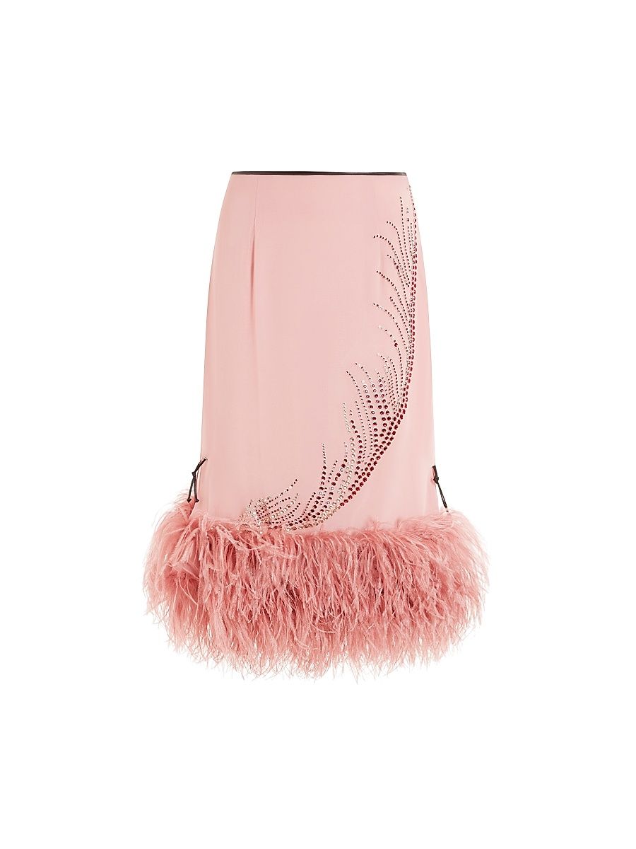 Women's Merrow Feather-Trimmed Embellished Skirt - Rosa Antico - Size 8